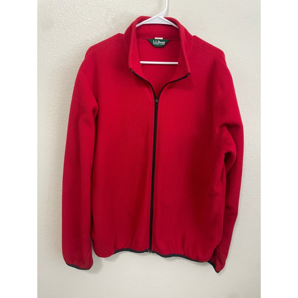 LL Bean Fleece Jacket Mens Large Red Good Full Zip Mock Neck Made in USA
